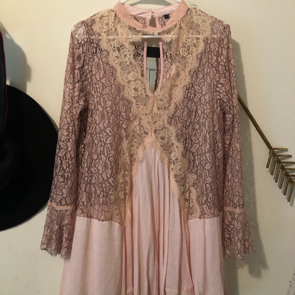 Pink choker lace dress
